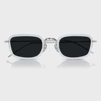 Rectangle Acetate Metal Mixed Sunglasses with Dark Gray Lenses