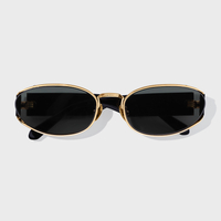 Women's Oval Cat Eye Black Metal Acetate Sunglasses